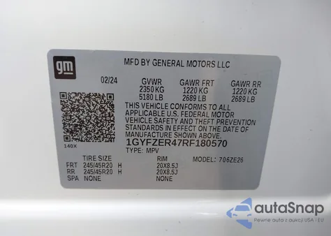 2024 Cadillac Xt4 Fwd Sport z USA, uszkodzony, nr VIN 1GYFZER47RF180570